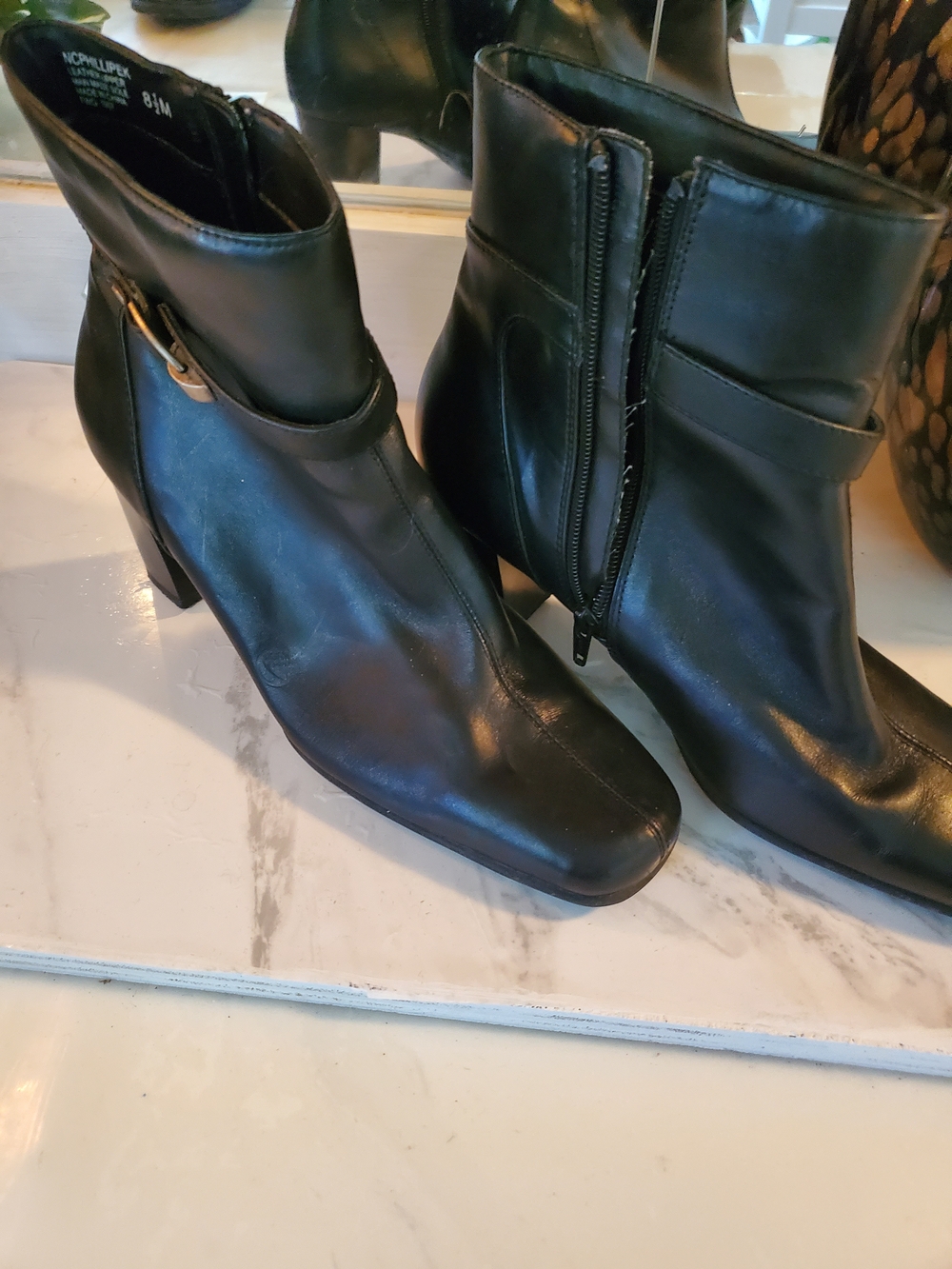 Nine & Co. Black Leather Ankle Booties with Buckle Accent - Picture 4 of 8